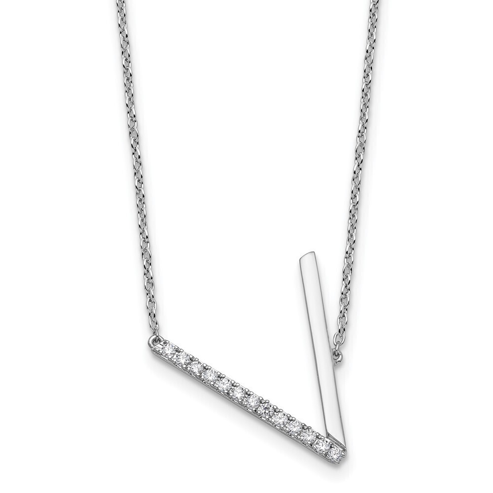 Kazi Luxury 14K White Gold Sideways Diamond Initial V Necklace